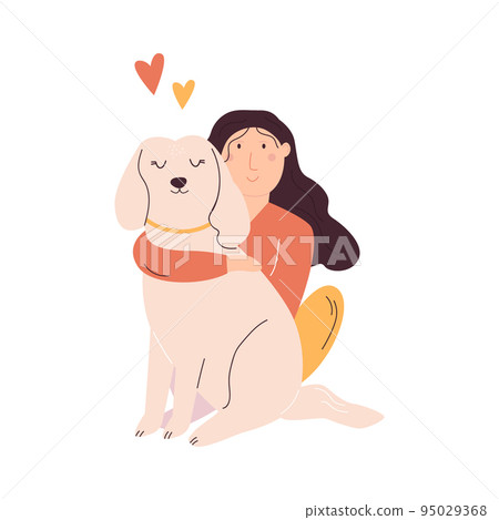 Young girl hugging her dog. Love your pet concept Young girl hugging her dog. Love your pet concept 95029368