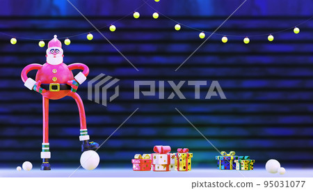 Santa Claus and gift boxes. Christmas lights in 95031077