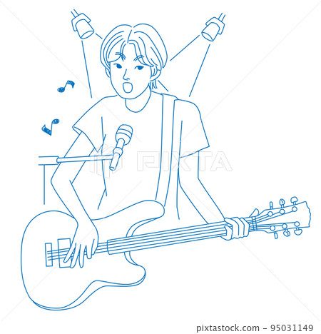 Male musician singing while playing guitar Male musician singing while playing guitar 95031149