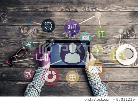 Concept of social communication and networking with media user interface Concept of social communication and networking with media user interface 95031239