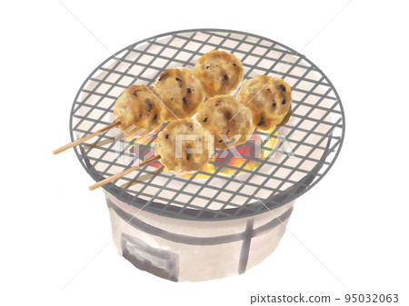Watercolor grilled chicken_tsukune 01_3 Watercolor grilled chicken_tsukune 01_3 95032063
