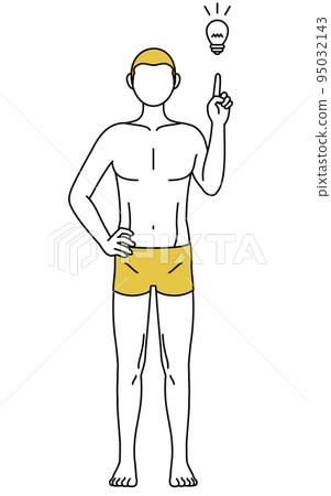 一個脫髮男人的線條畫,一個靈感的姿勢指向 一個脫髮男人的線條畫,一個靈感的姿勢指向 95032143