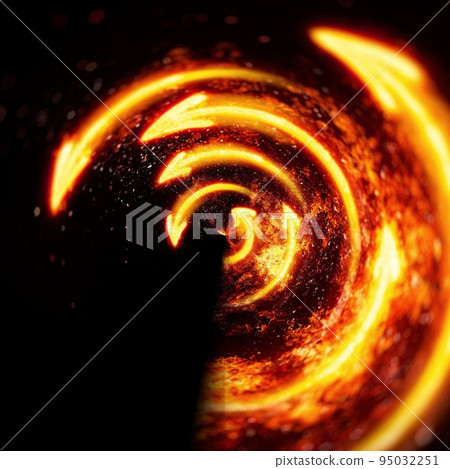 在黑暗中旋轉的火箭的 3d 插圖 95032251