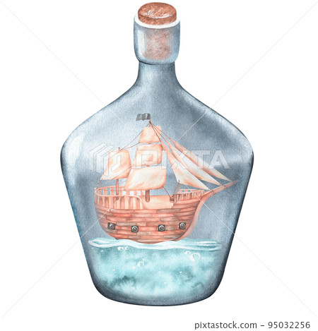 Ship in a bottle. Watercolor illustration. Isolated on a white background. Ship in a bottle. Watercolor illustration. Isolated on a white background. 95032256