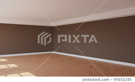 Mockup Interior of the Sunlit Room with Brown Walls, a White Ceiling and Cornice, Glossy Herringbone Parquet Floor, and a White Plinth. Unfurnished Interior Concept. 3D render, Ultra HD 8K, 7680x4320 Mockup Interior of the Sunlit Room with Brown Walls, a White Ceiling and Cornice, Glossy Herringbone Parquet Floor, and a White Plinth. Unfurnished Interior Concept. 3D render, Ultra HD 8K, 7680x4320 95032285
