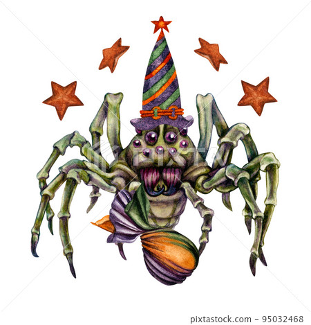 Halloween hand drawn watercolor spiders for menus, stickers, greeting cards, invitations, banners, borders, masquerade, party decorations, patterns, postcards. Elements isolated on white background. Halloween hand drawn watercolor spiders for menus, stickers, greeting cards, invitations, banners, borders, masquerade, party decorations, patterns, postcards. Elements isolated on white background. 95032468