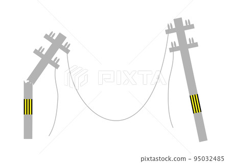 Electric poles and electric wires that were broken or toppled by the earthquake. An image of an earthquake. Electric poles and electric wires that were broken or toppled by the earthquake. An image of an earthquake. 95032485