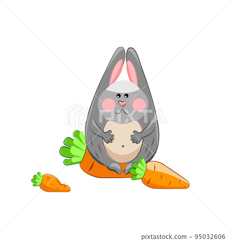 Fat happy hare with three carrots. vector. Easter. Thanksgiving Day Fat happy hare with three carrots. vector. Easter. Thanksgiving Day 95032606