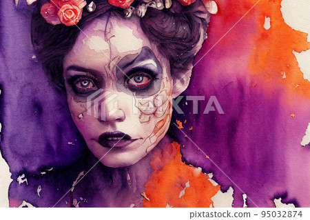 Halloween witch. Beautiful model in halloween costume. Young woman with horror make up. Pretty magic girl. Halloween witch. Beautiful model in halloween costume. Young woman with horror make up. Pretty magic girl. 95032874