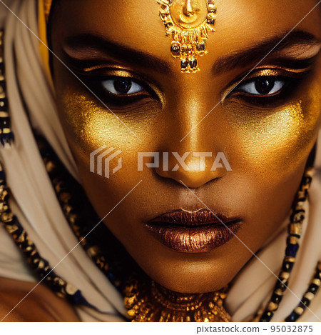 African beautiful woman portrait. Brunette curly haired young model with dark skin and perfect smile African beautiful woman portrait. Brunette curly haired young model with dark skin and perfect smile 95032875
