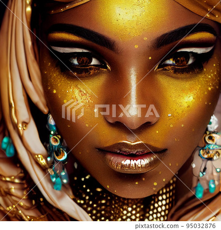 African beautiful woman portrait. Brunette curly haired young model with dark skin and perfect smile African beautiful woman portrait. Brunette curly haired young model with dark skin and perfect smile 95032876