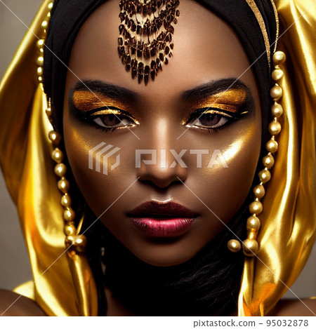 African beautiful woman portrait. Brunette curly haired young model with dark skin and perfect smile African beautiful woman portrait. Brunette curly haired young model with dark skin and perfect smile 95032878