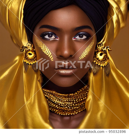 African beautiful woman portrait. Brunette curly haired young model with dark skin and perfect smile African beautiful woman portrait. Brunette curly haired young model with dark skin and perfect smile 95032896