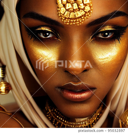 African beautiful woman portrait. Brunette curly haired young model with dark skin and perfect smile African beautiful woman portrait. Brunette curly haired young model with dark skin and perfect smile 95032897