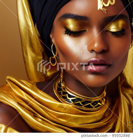 African beautiful woman portrait. Brunette curly haired young model with dark skin and perfect smile African beautiful woman portrait. Brunette curly haired young model with dark skin and perfect smile 95032898