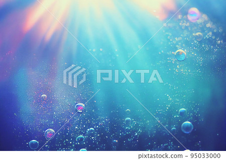 Jellyfish floating in the sea. Beautiful blue ocean life with sparkle and glitter. 95033000