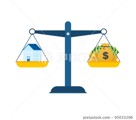 Illustration with money vs house for concept design. Business concept. Financial investment. Vector illustration. Illustration with money vs house for concept design. Business concept. Financial investment. Vector illustration. 95033206