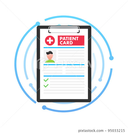 Clipboard in doctors hand. Make notes in patient card. medical report. analysis or prescription concept. Vector illustration. 95033215