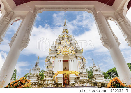 Buddha relic pagoda stupa at Wat Phra Borommathat Chaiya, a destination for tourist in Surat Thani, Southern of Thailand 95033345