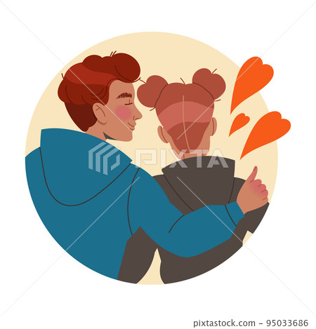 Happy Romantic Couple Embracing Each Other Back View in Circle Vector Illustration 95033686