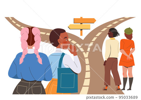 People Character Making Their Own Choice Choosing Right Split Road Vector Illustration 95033689