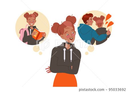 Teen Girl Character Making Her Own Choice Choosing Between Education and Dating Vector Illustration Teen Girl Character Making Her Own Choice Choosing Between Education and Dating Vector Illustration 95033692