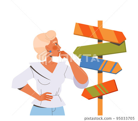 Woman Character Making Her Own Choice Choosing Right Signpost Vector Illustration 95033705