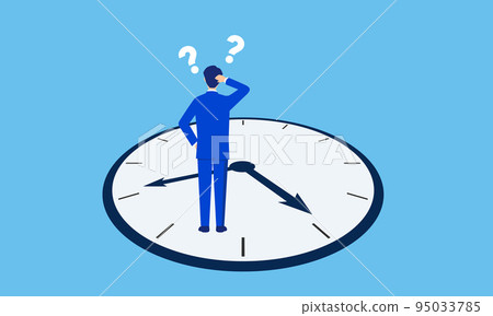 Illustration of a businessman standing on a clock and holding his head, vector Illustration of a businessman standing on a clock and holding his head, vector 95033785