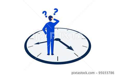 Illustration of a businessman standing on a clock and holding his head, vector Illustration of a businessman standing on a clock and holding his head, vector 95033786