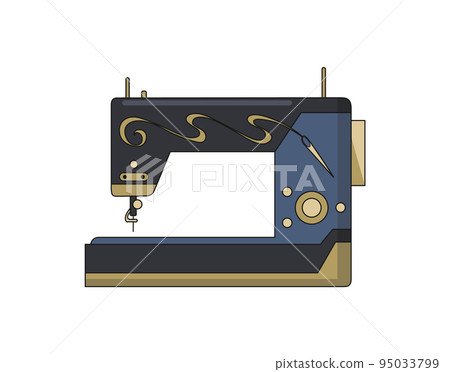 Sewing machine. Retro design form of tool for sewing. Colorful equipment of dressmaker. Vector illustration in flat style 95033799