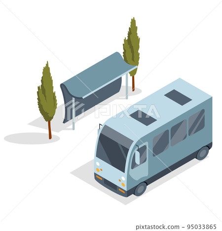 City transport isometric. Waiting station without people. Public urban transportation infographic illustration.Town traffic. Vector modern 3d concept. Bus stop isolated on white background 95033865