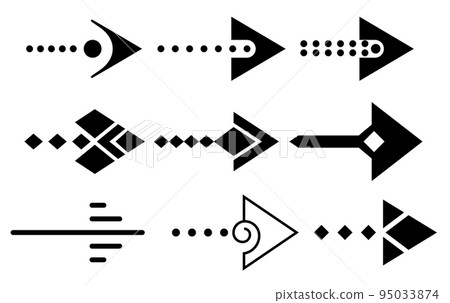 Arrows collection in black color on white background for web design, mobile apps, interface. Modern graphic direction signs, cursor icons. Vector arrow different shapes in modern simple flat style 95033874