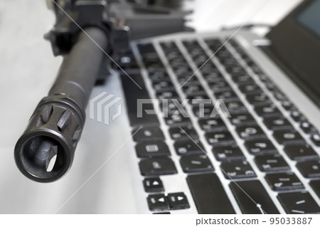 Spy. Barrel gun. Espionage. Media war crime investigation computer. Hybrid war propaganda. Arms trade weapon shop. Defence security data protect information war news. Cyber war military communications Spy. Barrel gun. Espionage. Media war crime investigation computer. Hybrid war propaganda. Arms trade weapon shop. Defence security data protect information war news. Cyber war military communications 95033887