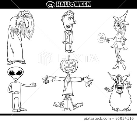 cartoon Halloween holiday characters set coloring page 95034116