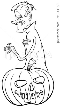 cartoon vampire with Halloween pumpkin coloring page 95034139