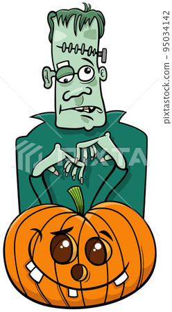 cartoon zombie character with Halloween pumpkin 95034142