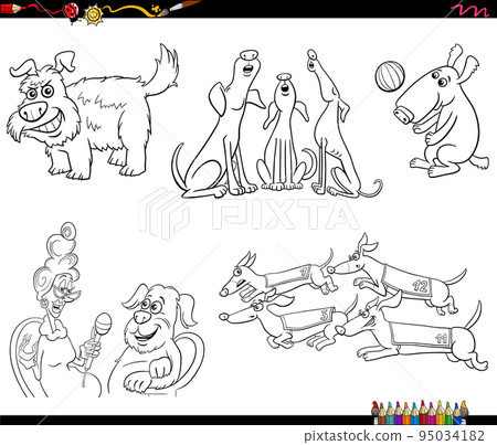 cartoon dogs animal characters set coloring page 95034182