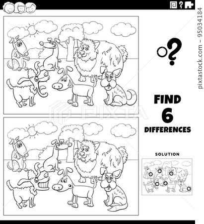 differences game with cartoon dogs group coloring page 95034184