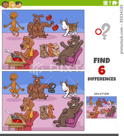 differences game with cartoon dogs animal characters differences game with cartoon dogs animal characters 95034185
