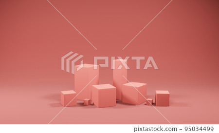 pink monochrome colored cubes on background, empty space, 3d render 95034499