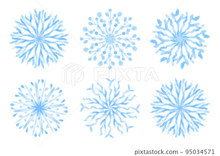 Collection of artistic blue snowflakes with watercolor texture. Stock vector set. Can be used for printed materials, prints, posters, cards, logo. Abstract background. Hand drawn decorative elements. Collection of artistic blue snowflakes with watercolor texture. Stock vector set. Can be used for printed materials, prints, posters, cards, logo. Abstract background. Hand drawn decorative elements. 95034571