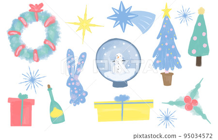 Christmas big set, New Year holiday decoration elements vector Illustrations on a white background Christmas big set, New Year holiday decoration elements vector Illustrations on a white background 95034572