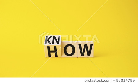 Know how symbol. Turned wooden cubes with words How and Know. Beautiful yellow background. Business and Know how concept. Copy space. Know how symbol. Turned wooden cubes with words How and Know. Beautiful yellow background. Business and Know how concept. Copy space. 95034799
