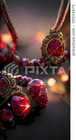 Intricate Vintage Ruby Jewelry with Shallow Depth of Field Intricate Vintage Ruby Jewelry with Shallow Depth of Field 95034974