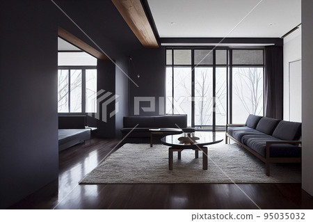 Spacious, Double Hight Modern Living Room with Floor to Ceiling Windows 95035032