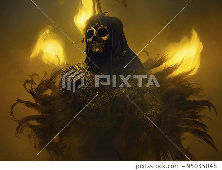 A Demonic Deity with Golden Mask, Armor and Feathers A Demonic Deity with Golden Mask, Armor and Feathers 95035048