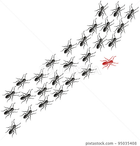 Altered path of the red ant among identical blacks. 95035408