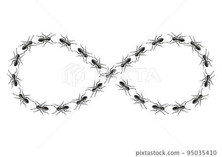 Ants walk on the infinity shape sign.Figure made of insects. Ants walk on the infinity shape sign.Figure made of insects. 95035410