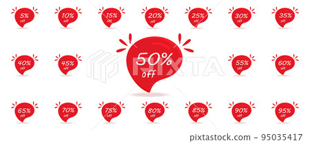 Sale price discount with different percentages on red speech bubble. 95035417