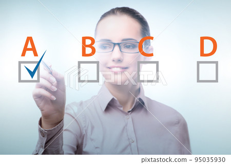 Multiple choice test question concept with business people 95035930